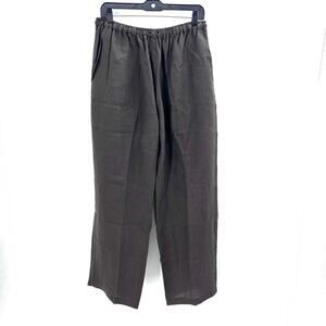 Eskandar Brown 100% Linen Lagenlook Pull On Wide Leg Trouser Pants Size 2